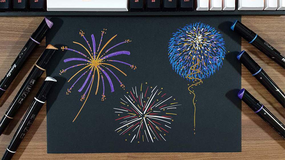How To Draw Fireworks For New Years Eve Step By Step 